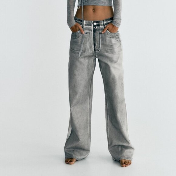 Zara Gray Relaxed Jeans High-Waisted Soft Denim - Picture 1 of 12